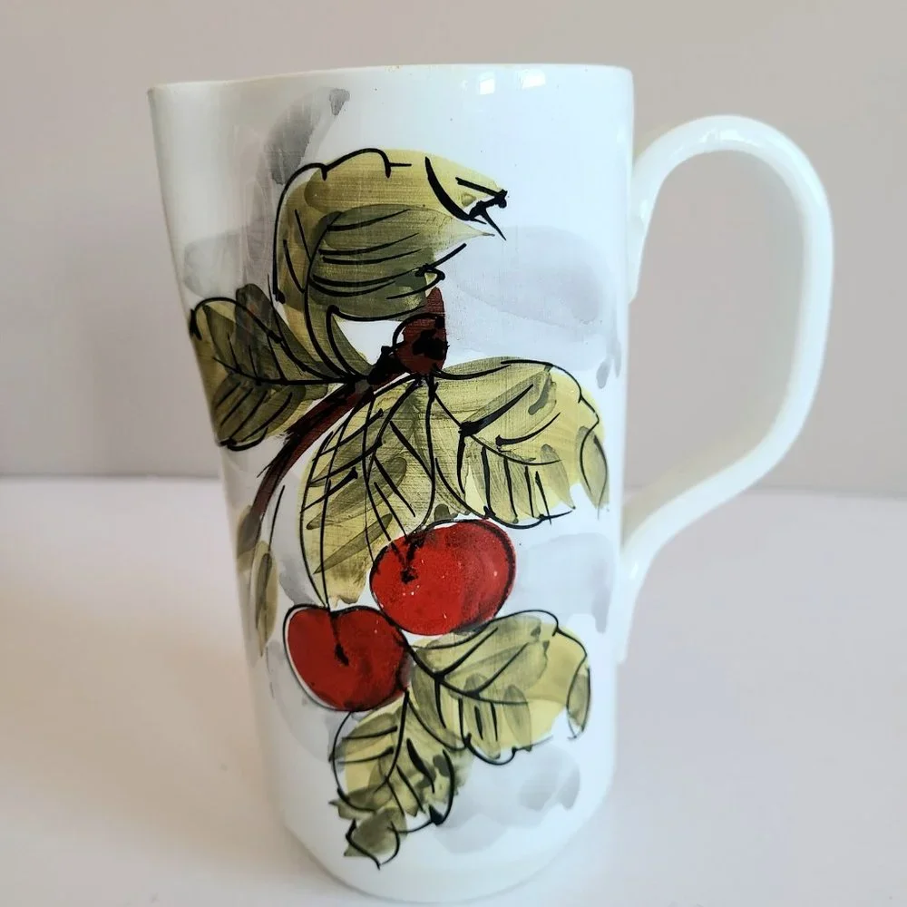 Hand made hand painted Italy pitcher with cherries design. - Picture 2 of 10